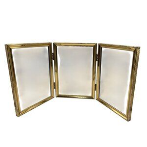 Vintage Gold-Tone Folding Triple Picture Frame With Beaded Edge 5x7 C130